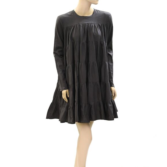 Merlette X Tomorrowland Soliman Mini Dress Cotton Tiered Charcoal XS New 273348 - Picture 1 of 5